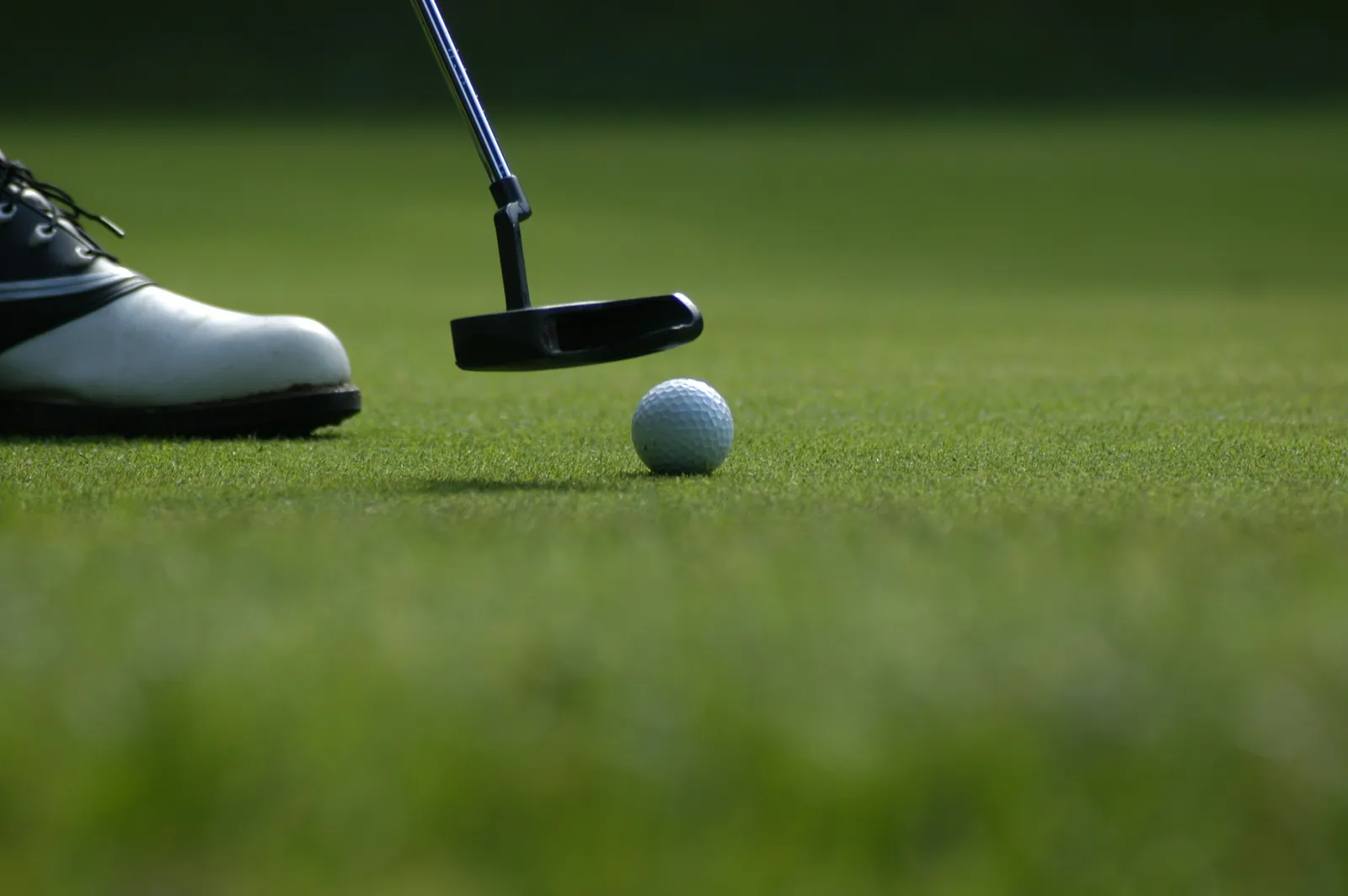 Golfeur s'apprêtant à putter une balle sur le green